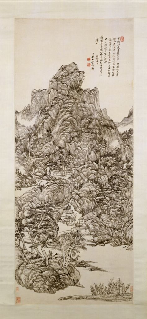 图片[1]-Wang Yuanqi imitates Huang Heshan’s woodcut landscape map axis-China Archive